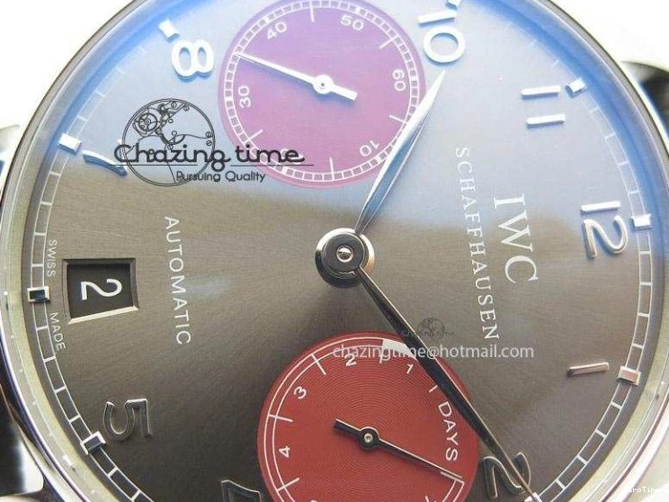 MIROTIME 0406 Portuguese Real PR IW500126 ZF 1:1 Best Edition Grey Red Dial On Black Leather Strap A52010 V Resilient 7333